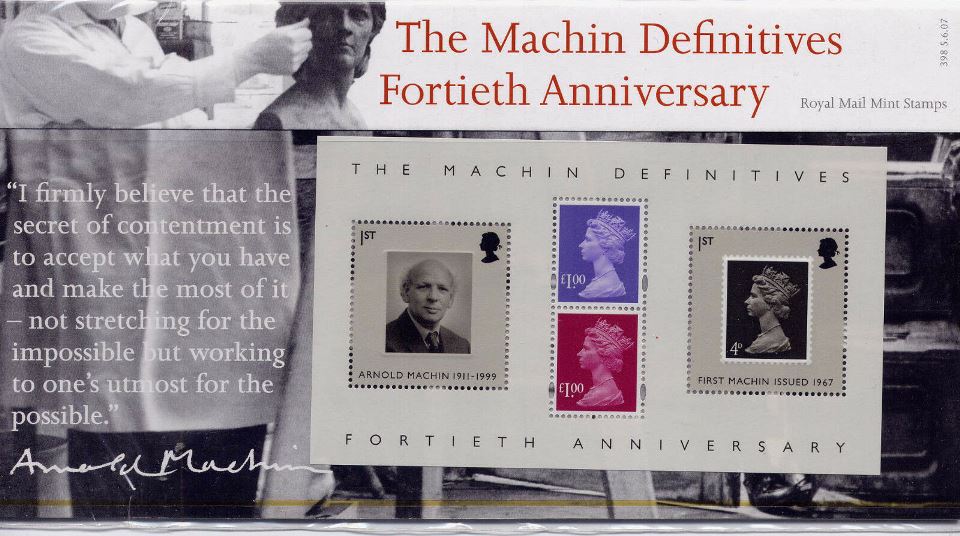 2007 GB - PP 398 - 40 Years of the Machin Definitive MS PP MNH